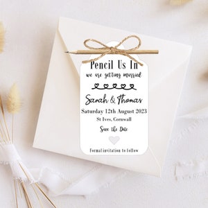 Pencil Us In Save the Date Tag Cards, save the date magnet, wedding invitations, rustic wedding save the dates, save the date pencils