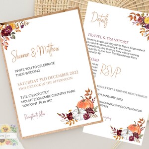 Autumn Pumpkin Wedding Invitation Set, Wedding Invitation Suite, Fall Wedding Invitation, Autumnal Wedding Invitation, Wedding Stationery