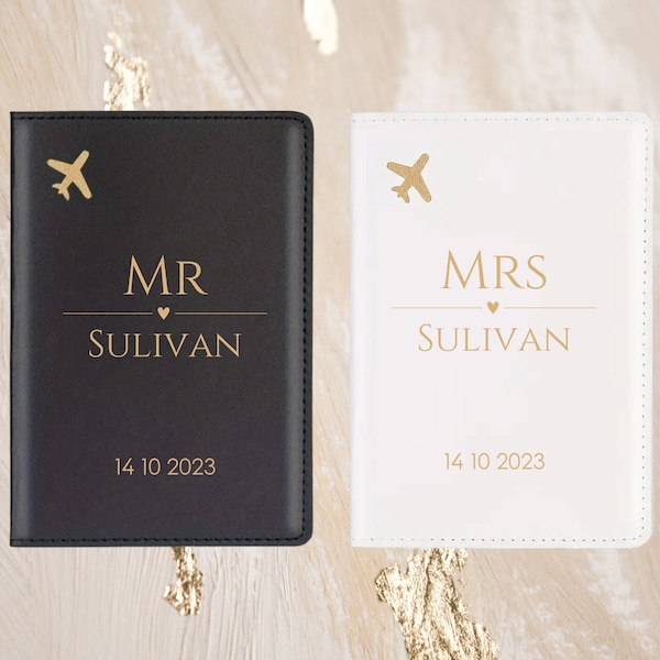 His and Hers Mr and Mrs Passport Holders, Gold Personalised Passport Covers, His & Hers Passports, Honeymoon Passport, Set of 2