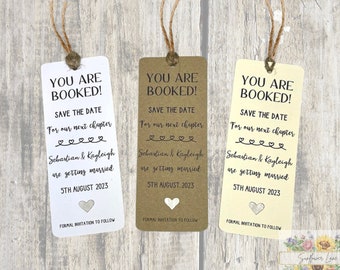 Bookmark Save the Date Cards, You are Booked!, Wedding Invitation, book, literature, library, story, fairytale theme wedding