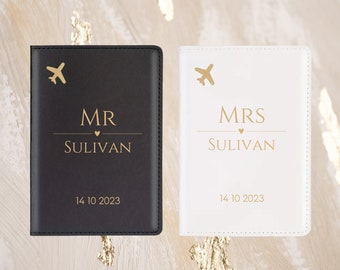 His and Hers Mr and Mrs Passport Holders, Gold Personalised Passport Covers, His & Hers Passports, Honeymoon Passport, Set of 2