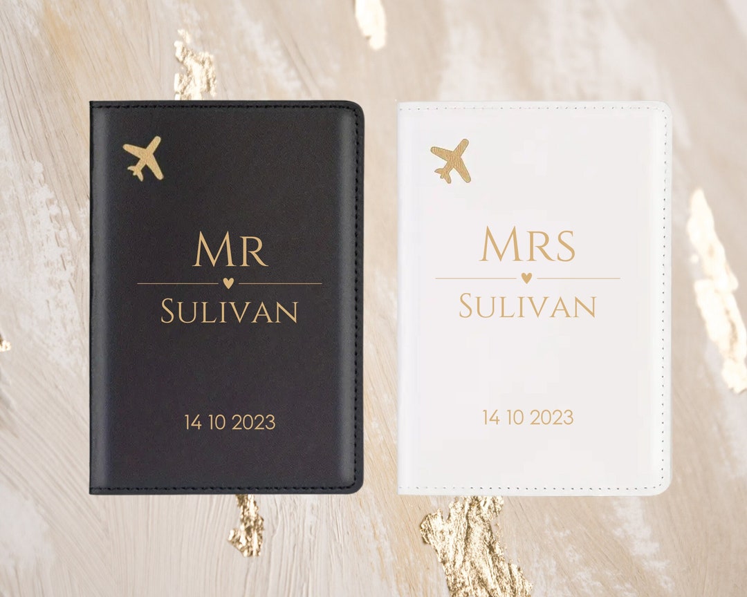 His and Hers Mr and Mrs Passport Holders, Gold Personalised Passport