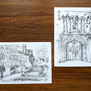 Zwei A5 Drucke St. John's College, Oxford auf cremefarbenem Karton (The Secret Garden & The Porter's Lodge)