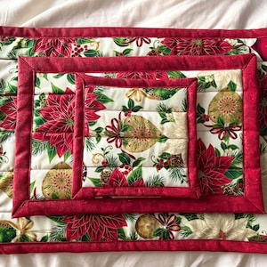 Quilted Hot Pad | Quilted Trivet | Hot Pad Set | Christmas | Farmhouse
