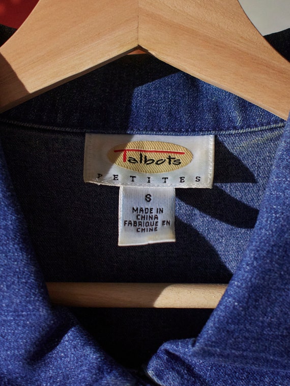 Vintage 90s Talbots Petite Dark Blue Denim Sleeve… - image 3