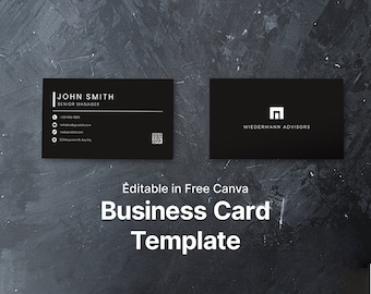 Minimalist Black Business Card Template: Canva Editable (Digital Download)