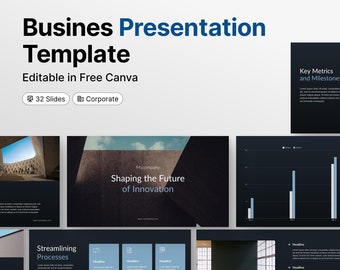 Business Presentation Canva Template, Dark blue presentation, Pitch deck for businesses and directors