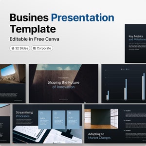 Business Presentation Canva Template, Dark blue presentation, Pitch deck for businesses and directors