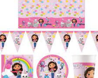 Gabbys Dollhouse Party, girls birthday party, pink party decorations, Gabbys dollhouse party decorations, Gabbys dollhouse plates