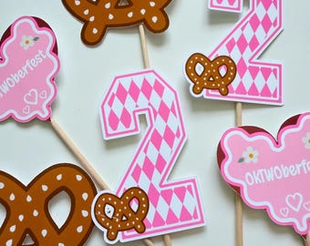 OkTWOberfest Cupcake Toppers in Pink or Light Blue