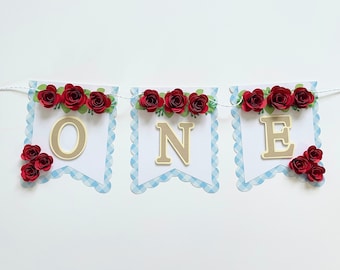 ONEderful Kentucky Derby One Highchair Banner - Horse Racing Party - Off To The Races - One for the roses - Light Blue Gingham