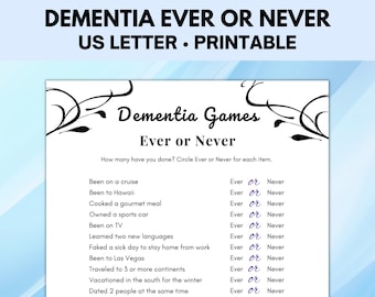 Dementia Ever or Never, Ice Breaker Games, Dementia Activities, Dementia Games, Dementia Brain Games