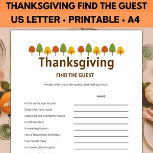 Thanksgiving Find the Guest Game, Find Someone Who, Printable ...