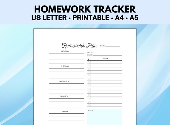 Homework Planner, Homework Tracker, Homework Organizer, Homework Chart 