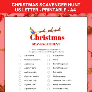 Christmas Scavenger Hunt Printable for Kids Teens and Adults, Christmas Party Game, Printable Christmas Games