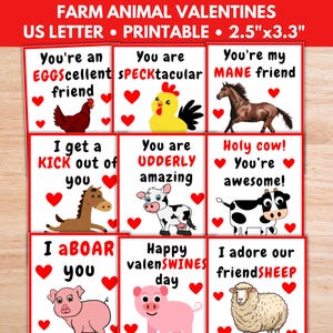 農場の動物のバレンタイン、鶏のバレンタイン、馬のバレンタインカード、羊、牛、豚のバレンタインカード、子供向けバレンタイン交換