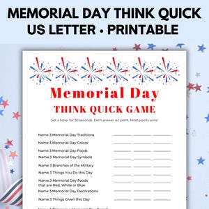 Memorial Day Think Quick Game, Memorial Day Games, Ice Breaker Games, Memorial Day Trivia