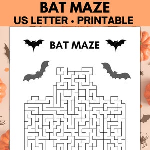 Bat Maze Printable Halloween Games and Activities, Fall Party Game