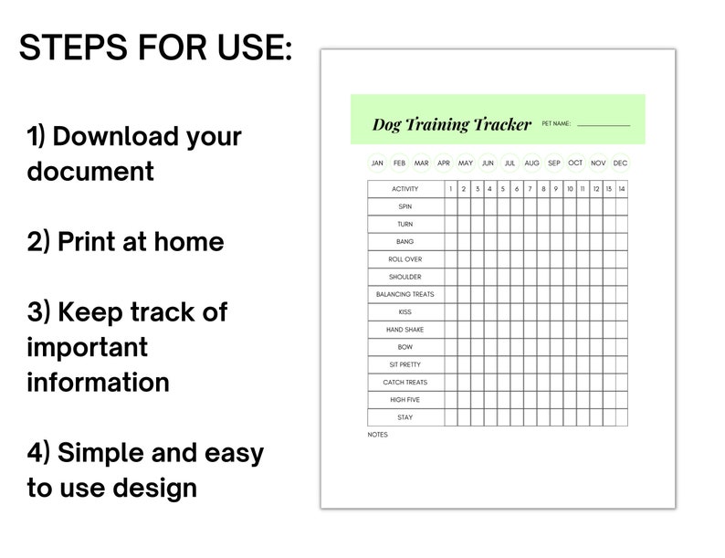 Dog Training Log, Puppy Training, Dog Training Journal (Instant