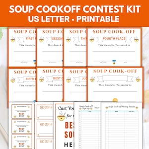 Suppenkoch-Off-Contest Kit, Suppen-Cockoff, Suppen-Konkurrenz, Suppen-Contest Voting Cards, Meldeblatt, Suppen-Cook-Off-Zertifikat, Suppen-Party