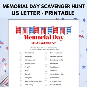 Memorial Day Scavenger Hunt for Kids and Adults, Treasure Hunt, Memorial Day Games