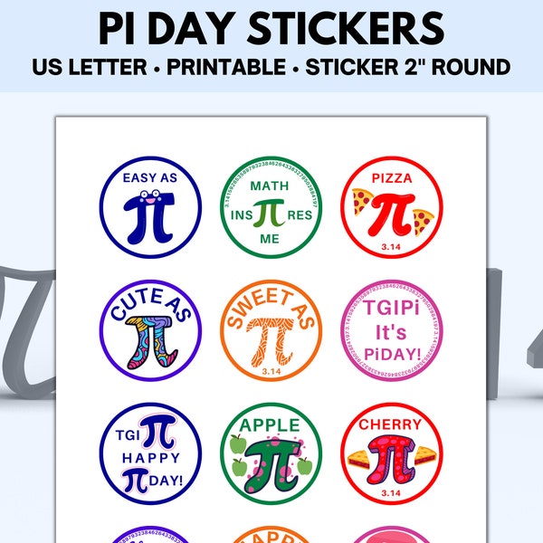 Pi Day Stickers Printable, Pi Decor, Pi Day Party, Math Teacher Pi Day