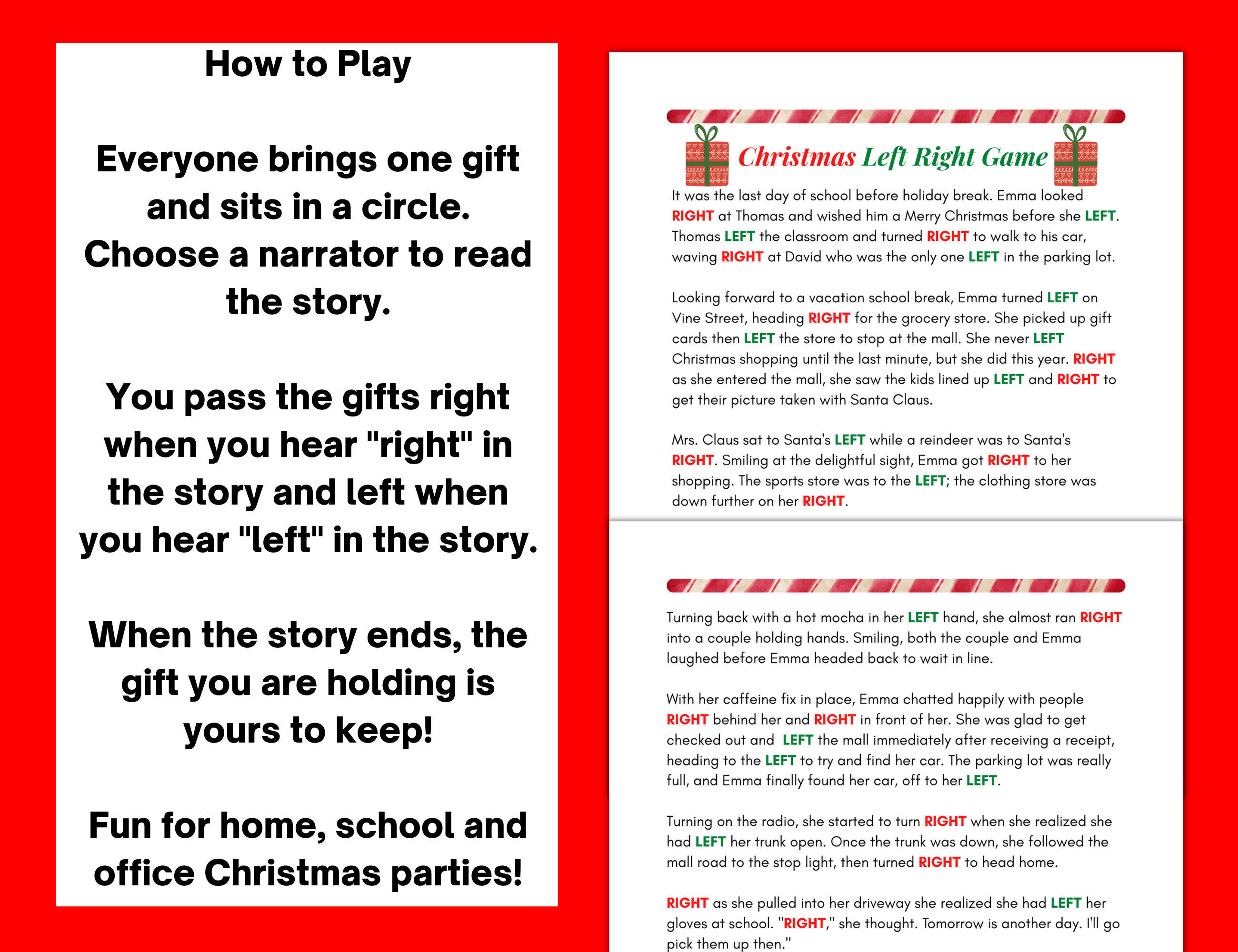 Christmas Left Right Game, Pass the Gift Game, White Elephant Game