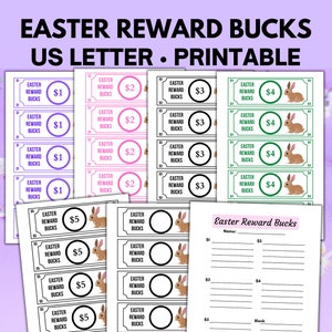 Easter Reward Bucks for Kids, Mom Bucks Printable, Easter Egg Tokens and Bunny Coupon Stuffers, Easter Egg Fillers
