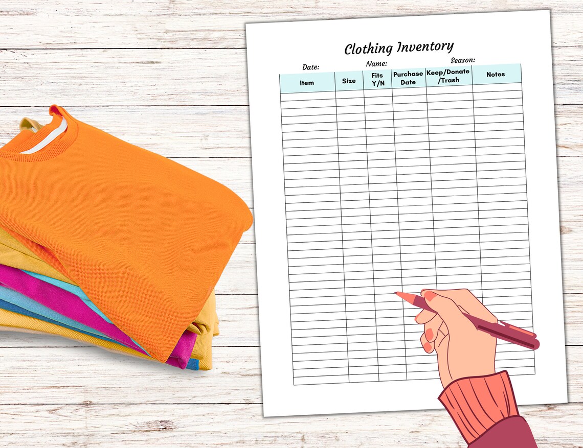 Clothing Inventory Sheet, Printable Apparel Inventory and Clothing
