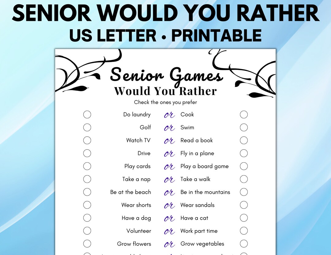 Senior Would You Rather Game Printable Games for Seniors Ice Etsy Senior Would You Rather Game Printable Games for Seniors Ice Etsy