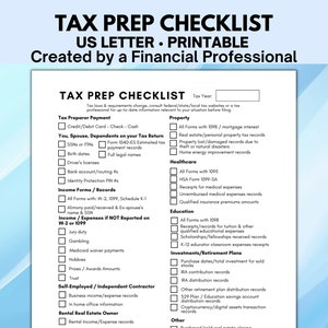 Tax Prep Checklist, Tax Checklist, Tax Organizer, Tax Preparation, Tax Planner