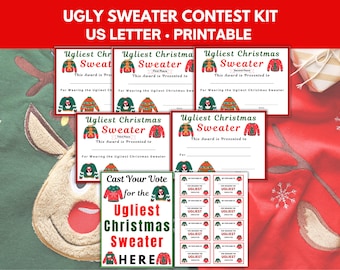 Ugly Christmas Sweater Voting Cards, Sign and Certificate for Ugly Sweater Contest, Ugly Sweater Voting Christmas Contest