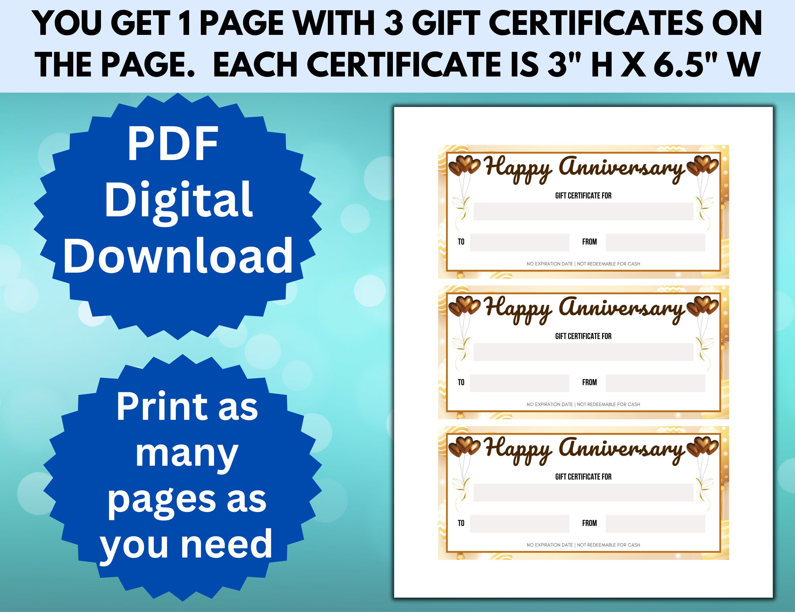 Printable Anniversary Gift Certificate, Anniversary Coupons, Gift ...
