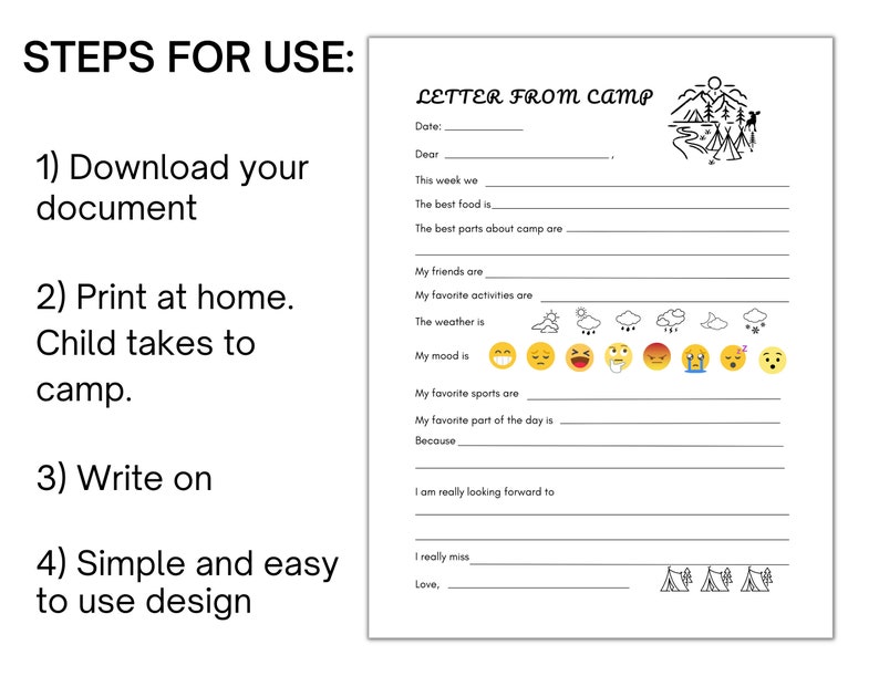 Letter From Camp for Kids, Summer Camp Letter, Kids Camping Journal Planner image 6