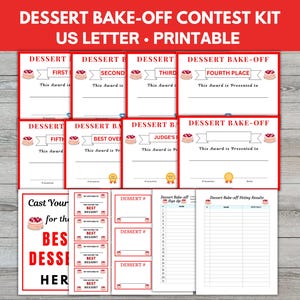 Dessert Bake Off Contest Kit, Dessert Koch-Aus, Back-Konkurrenz-Kontest, Bake-Off-Zertifikate, Abstimmkarten, Bake-Off-Award