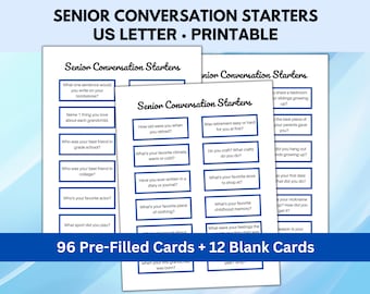 Senior Conversation Starters, Conversation Cards, Printable Games for Seniors, Retirement Games, Retiree Games, Senior Citizen Games