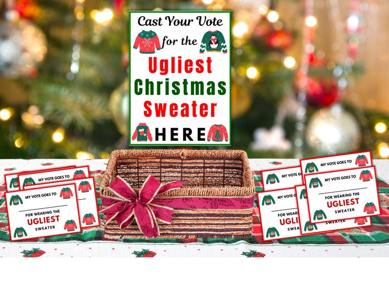 Ugly Christmas Sweater Voting Cards, Sign and Certificate for Ugly ...