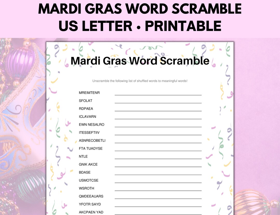 Mardi Gras Word Scramble Game, Mardi Gras Games, Mardi Gras Printable ...