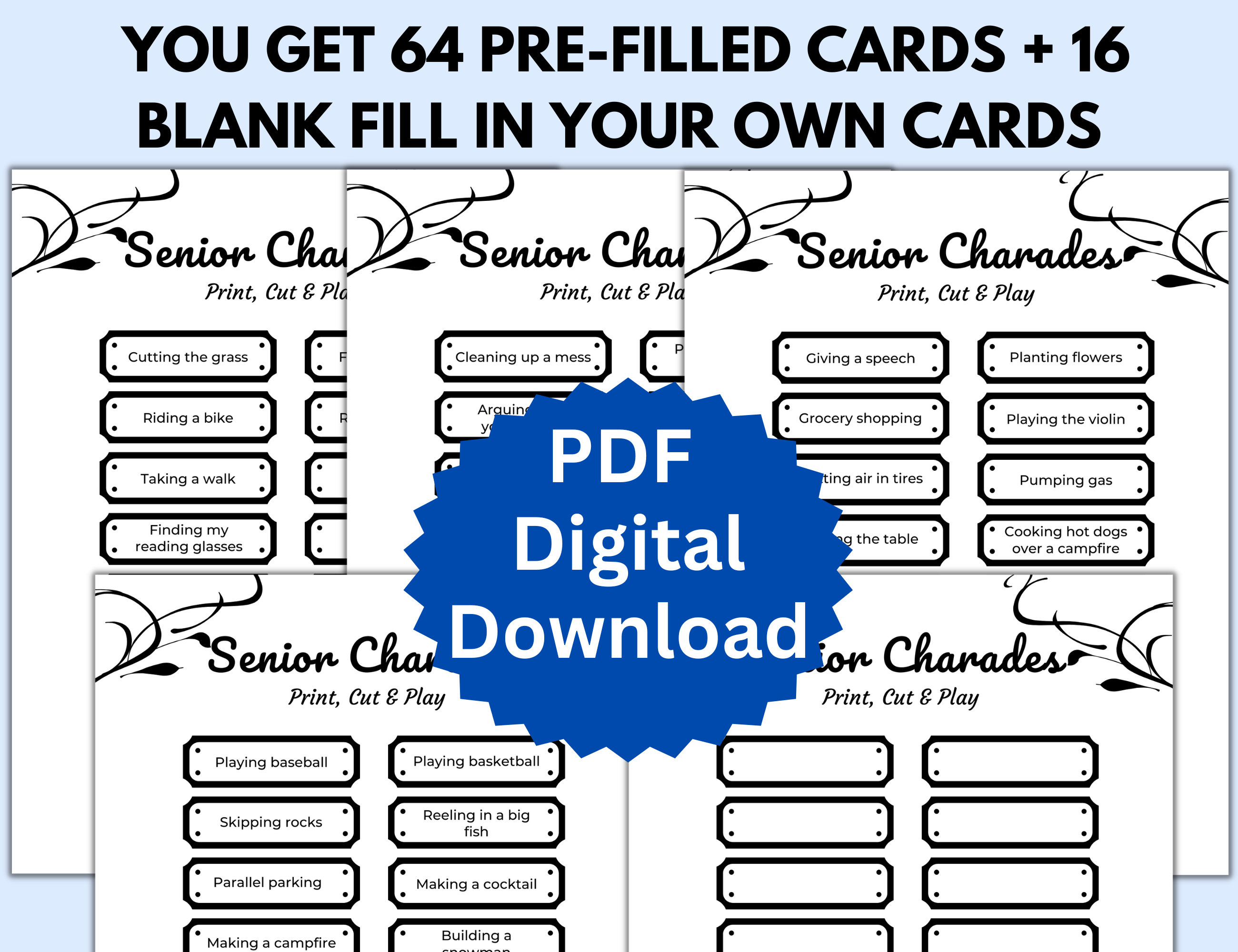 Senior Charades, Charades for Adults, Printable Games for Seniors, Ice ...