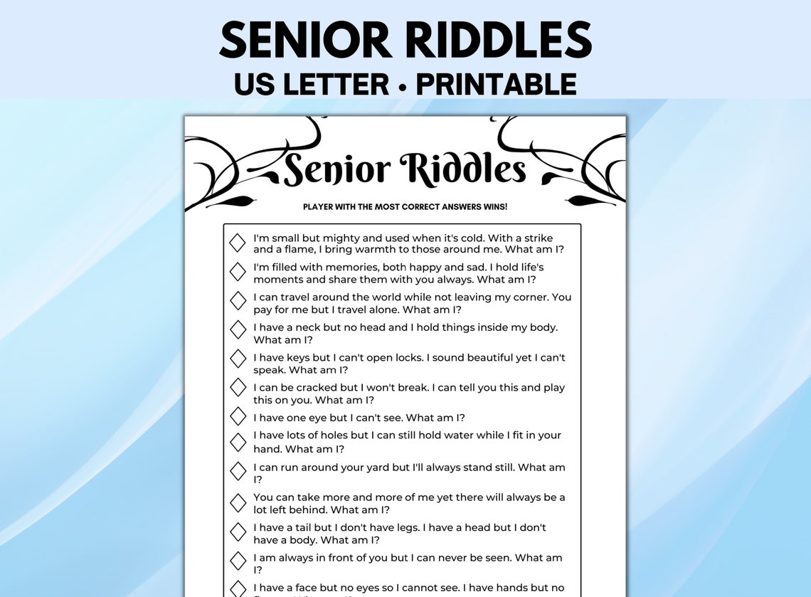 Senior Riddles, Retiree Games, Senior Citizen Games and Activities - Etsy
