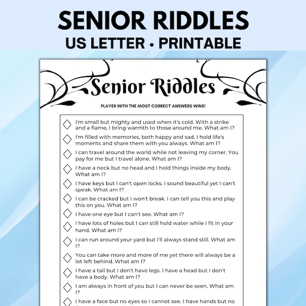 Senior Riddles, Retiree Games, Senior Citizen Games and Activities