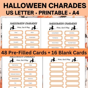 Halloween Charades for Kids and Adults, Halloween Party Games Printable
