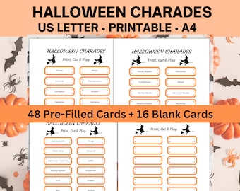 Halloween Charades for Kids and Adults, Halloween Party Games Printable