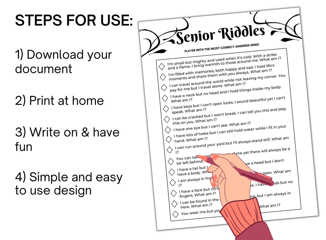 Senior Riddles, Retiree Games, Senior Citizen Games and Activities - Etsy