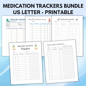Medication Tracker Printable Bundle, Medication Chart and Daily Medication Log Schedule