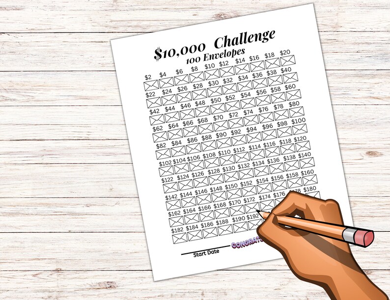 100 Envelope Challenge Printable, 10k Savings Challenge, 10000 Savings ...