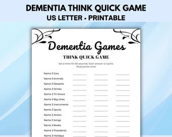 Dementia Think Quick Game, Ice Breaker Games, Dementia Activities, Dementia Games, Dementia Brain Games