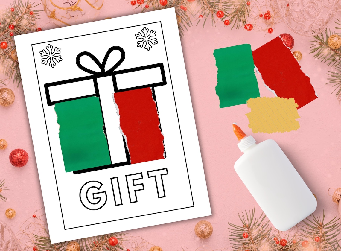 Christmas Torn Paper Craft, Cut and Paste Activity for Kids - Etsy