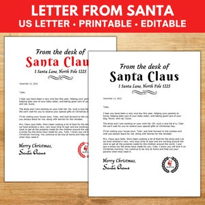 Carta de Papá Noel imprimible, Carta de Papá Noel editable, Plantilla de carta de Papá Noel