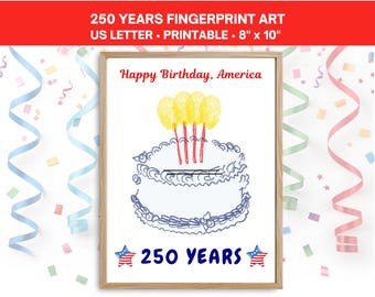 250 Years of America Fingerprint Art, Patriotic Keepsake